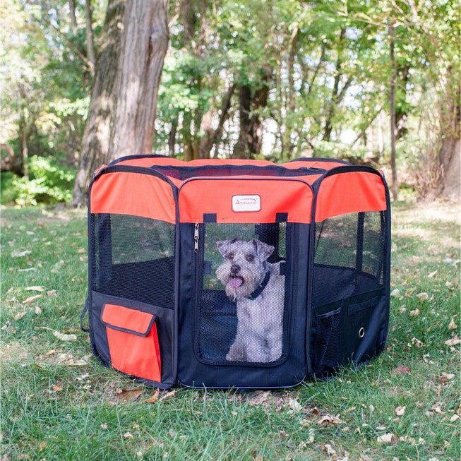 Portable Pet Dog Kitten Playpen In Black And Red Combo, , on-hover image number null