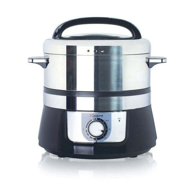 Euro Cuisine Stainless Steel Electric Food Steamer, BLACK AND STAINLESS, hi-res image number 0