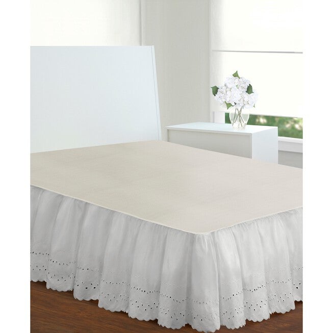 Fresh Ideas Ruffled Eyelet 18 inches Bed Skirt, Twin, WHITE, hi-res image number 0
