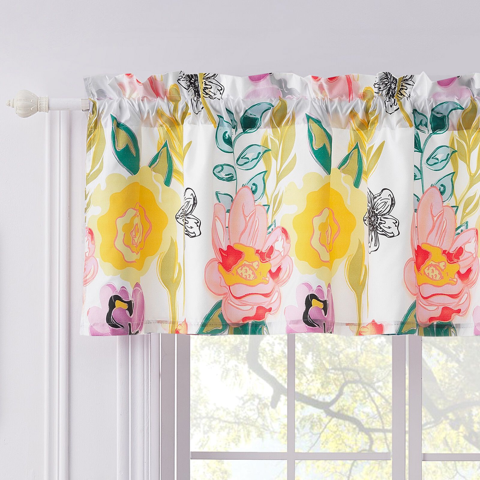 Watercolor Dream Window Valance Curtains, White, WHITE, hi-res image number 0