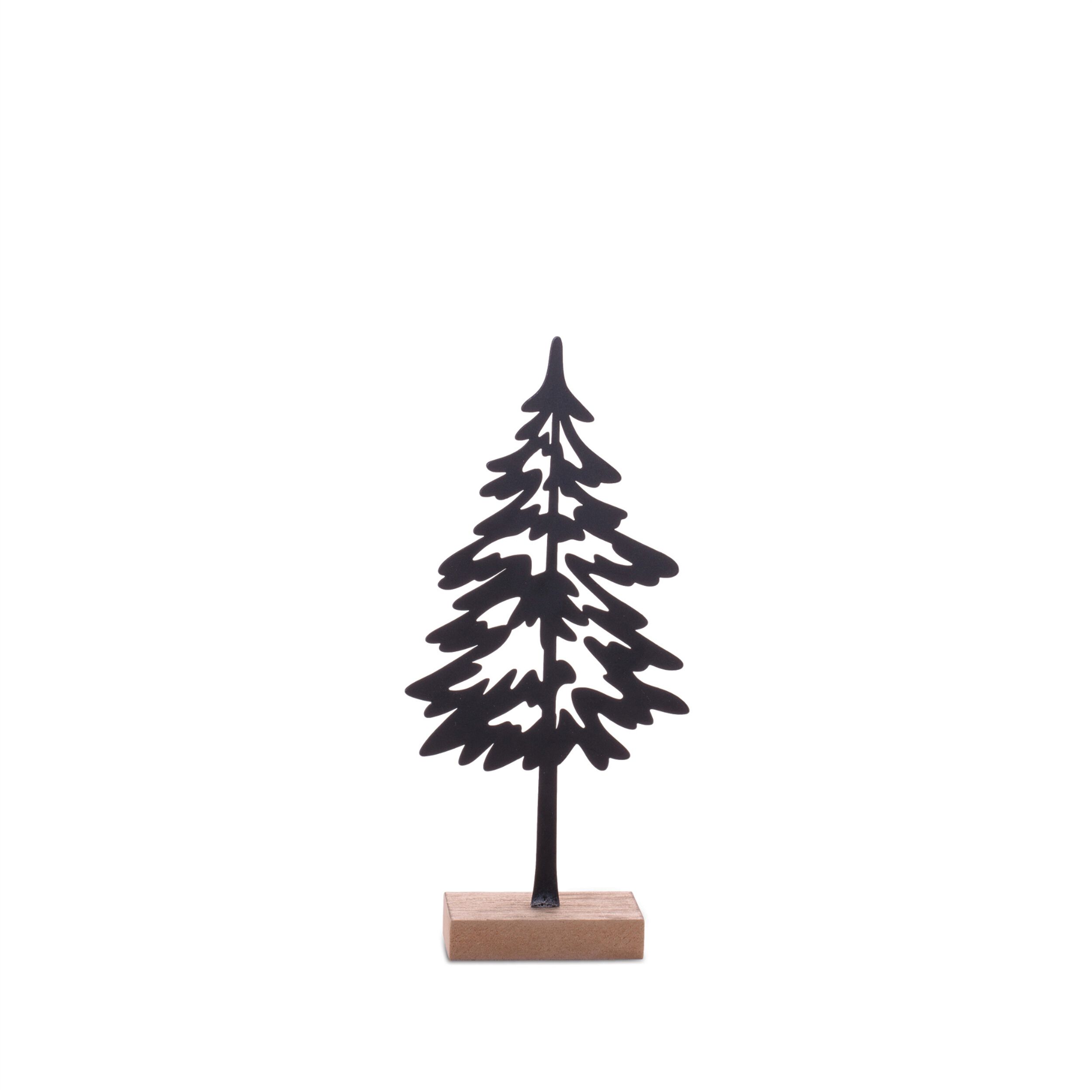 Cut-Out Metal Pine Tree with Wood Base (Set of 2), BLACK BROWN, alternate image number 4