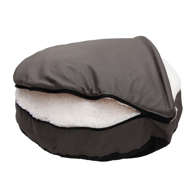 Happycare Tex Durable Oxford to Sherpa Pet Cave and Round Pet Bed, 25 inches, with Removable top and Insert,Gray, , alternate image number null