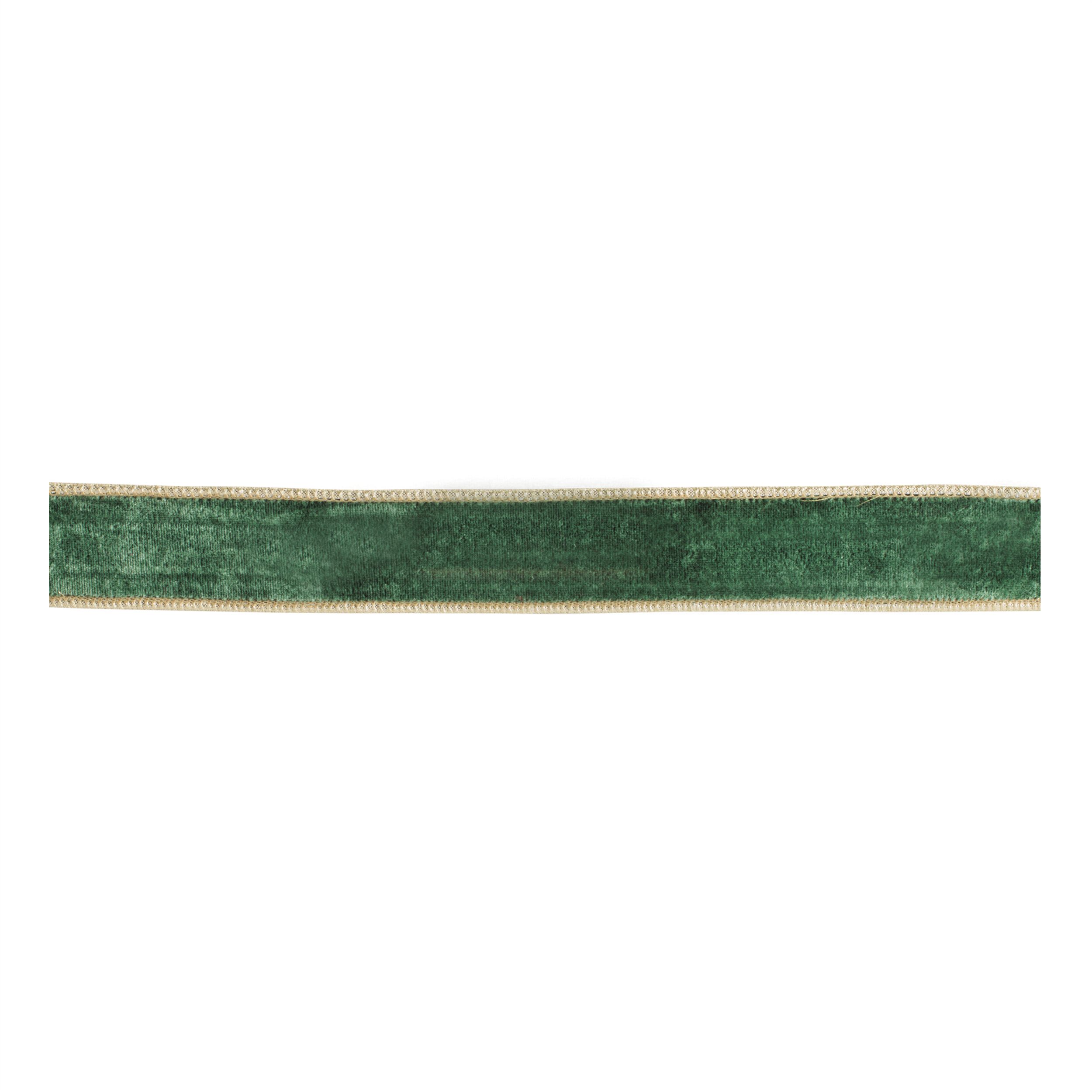 Velvet Wired Ribbon (Set of 2), GREEN GOLD, hi-res image number 0