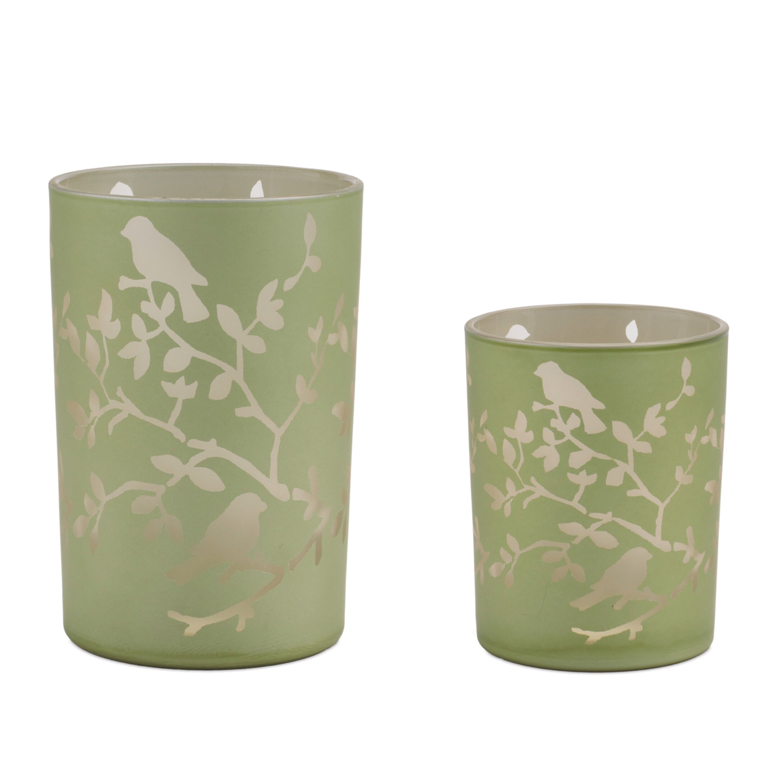 Frosted Floral Bird Candle Holder Set of 2, GREEN, hi-res image number 0