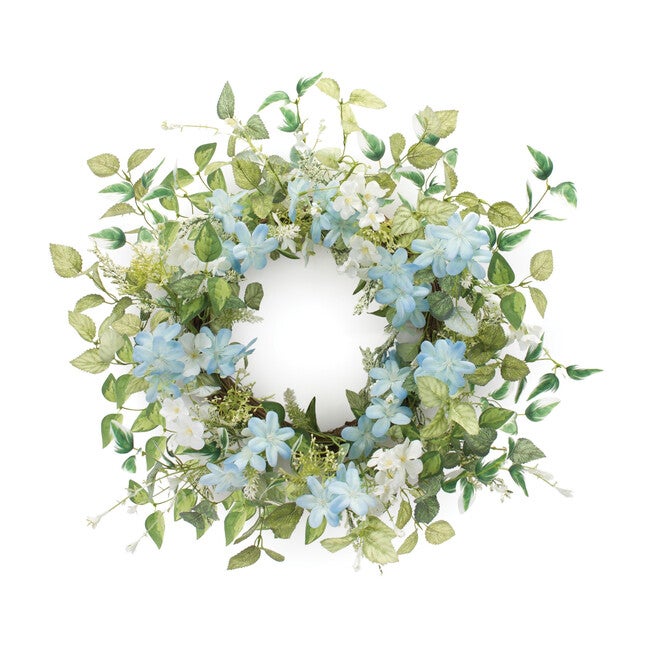 Mini Blossom Wreath 23 inchesD Polyester, BLUE, hi-res image number 0