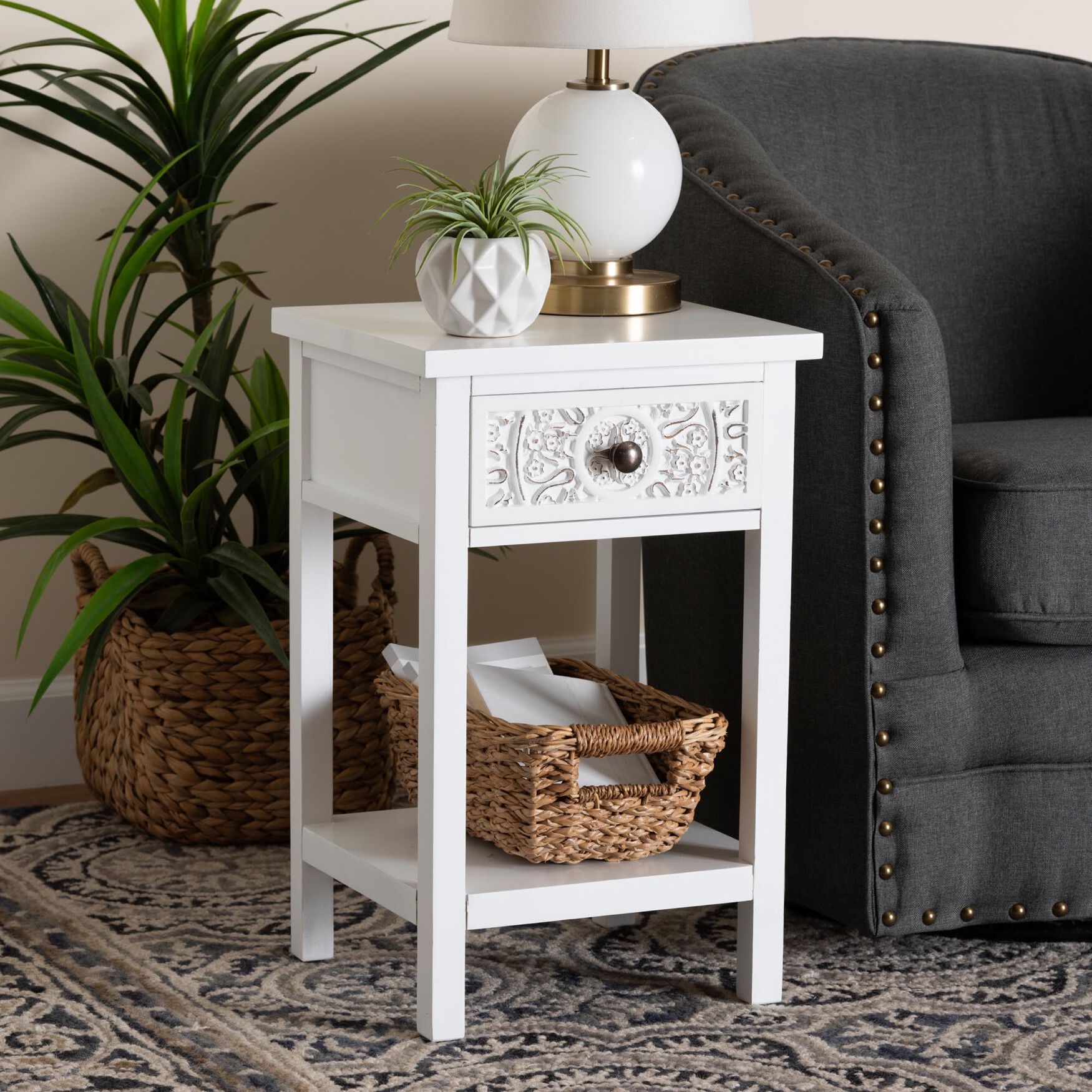 Yelena Classic And Traditional White Finished Wood 1-Drawer End Table, , alternate image number 7