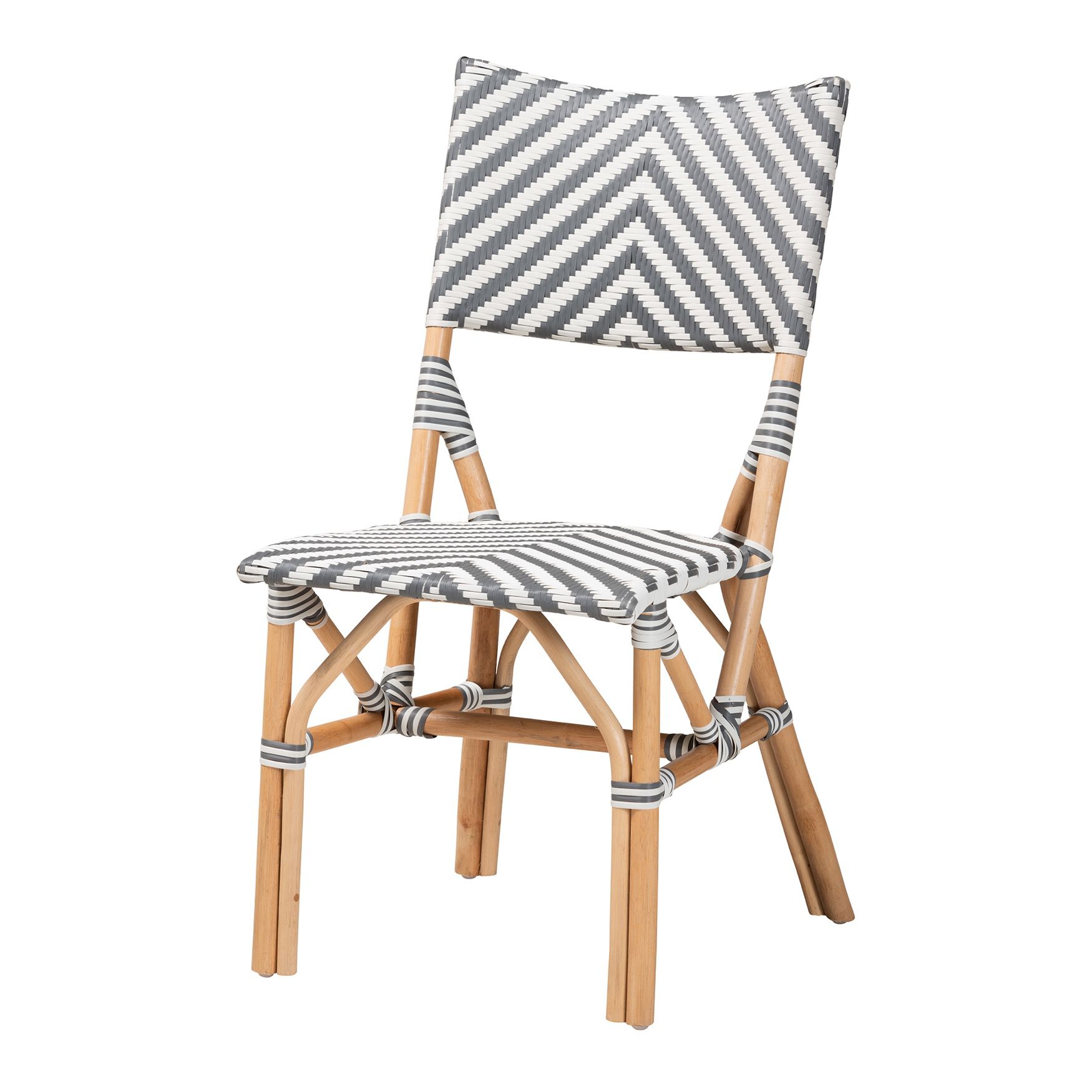 Shai Modern French Grey And White Weaving And Natural Rattan Bistro Chair, GREY WHITE BROWN, hi-res image number 0