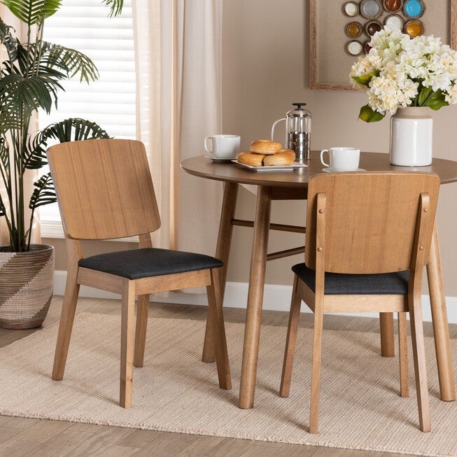 Denmark Mid-Century Modern Black Fabric And French Oak Brown Finished Rubberwood 2-Piece Dining Chair Set, , alternate image number null