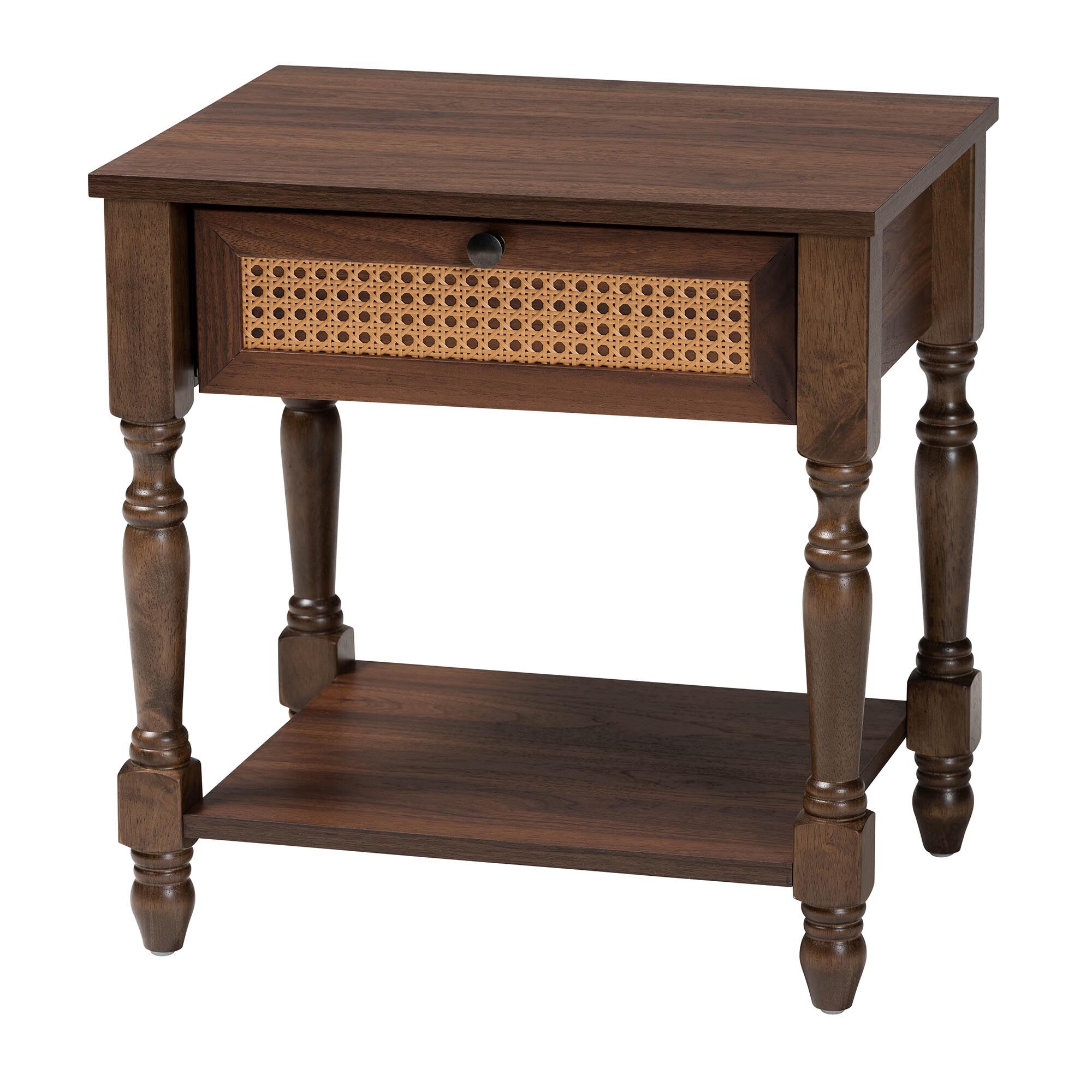 Roden Transitional Dark Brown Nightstand with Rattan, BROWN, alternate image number 1