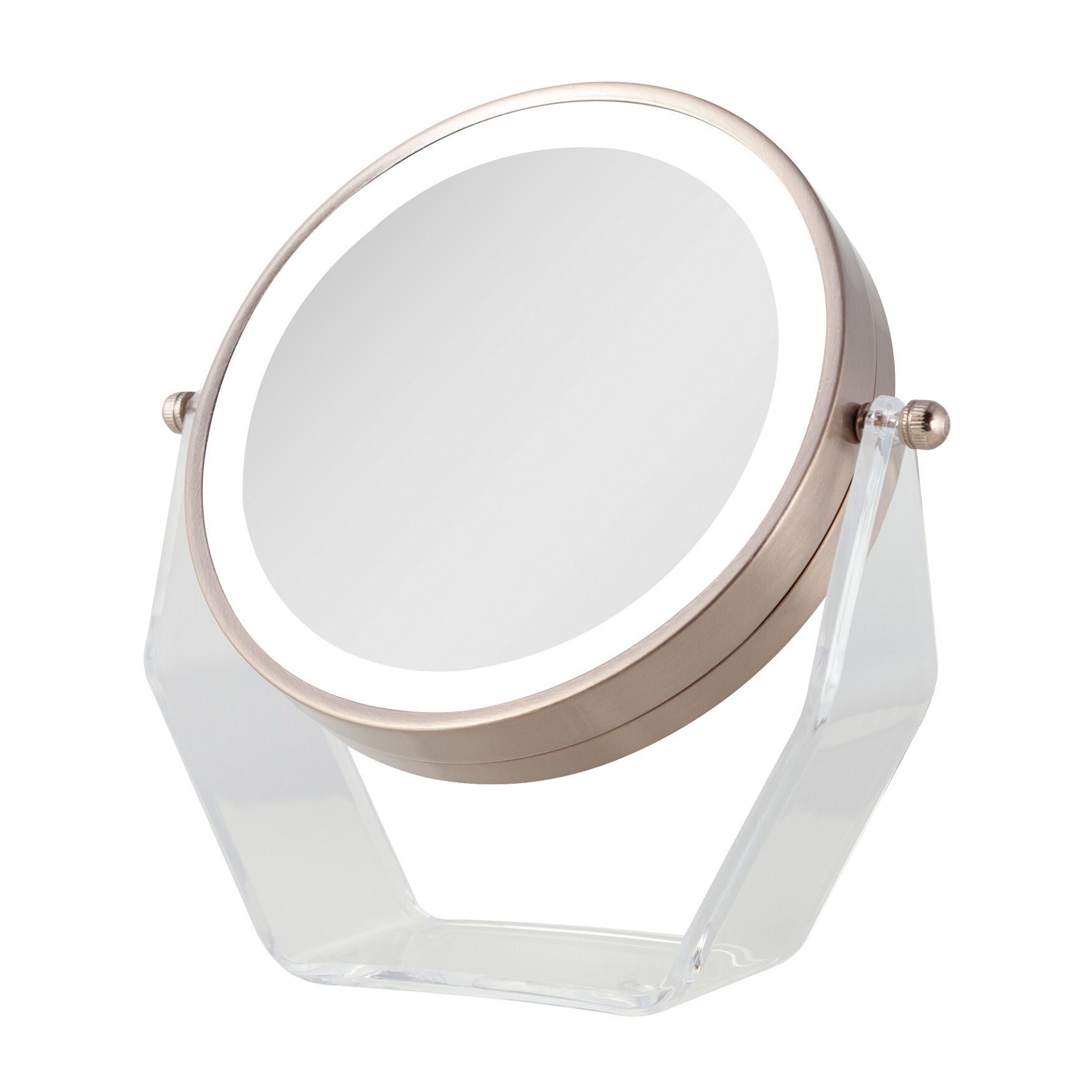 Two-Sided LED Lighted Vanity Swivel Mirror in Acrylic Base, 8X/1X, , on-hover image number 1