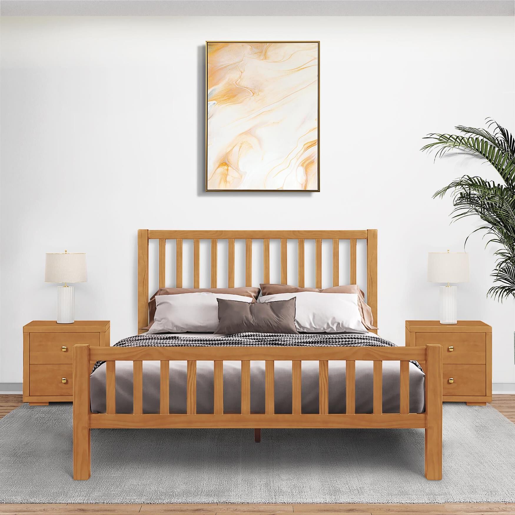 Hampton Wooden Platform Bed in Oak, Queen, , alternate image number 14