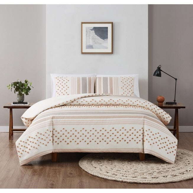 Mia Tufted Texture 3-Pc. Duvet Cover Set, NEUTRAL, hi-res image number 0