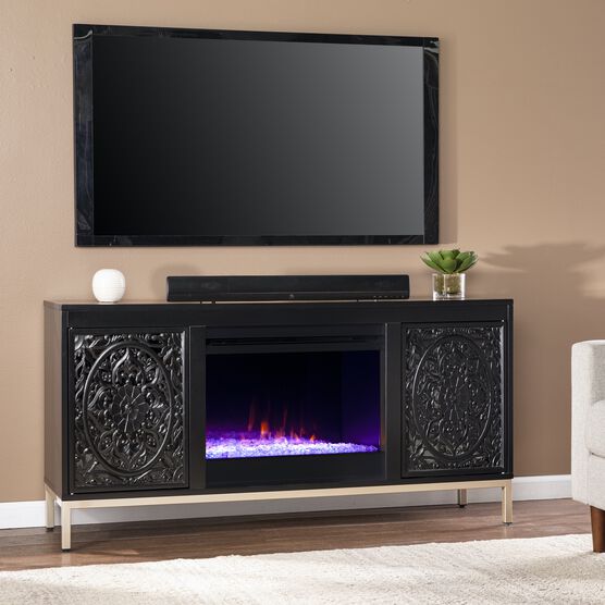 Winsterly Color Change Fireplace Console W Storage, BLACK, hi-res image number null