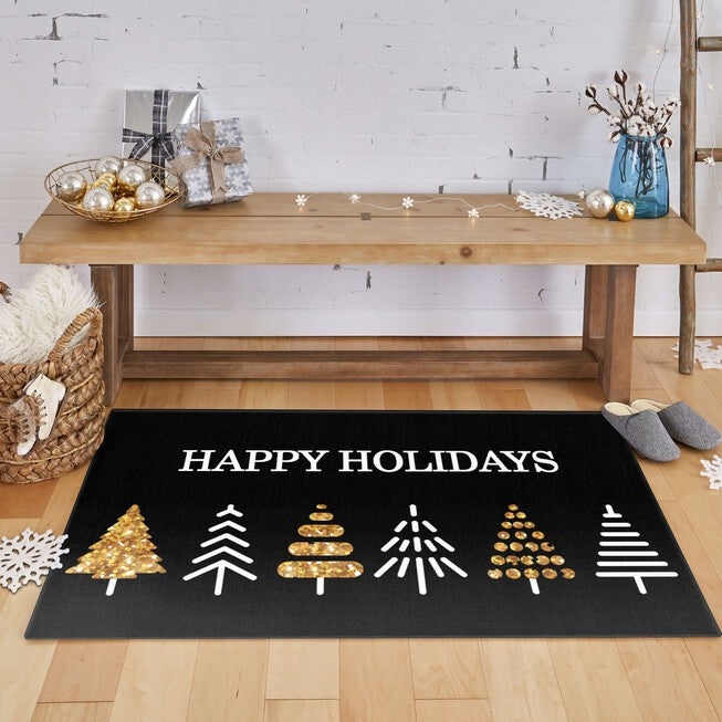 Holiday Trees Black Kitchen Rug, , alternate image number 3