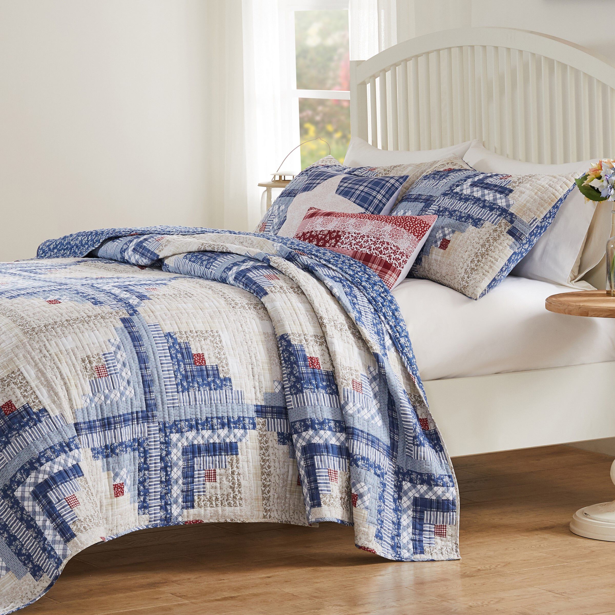 Cottage Cabin Calico Patchwork Print Quilt Set, Calico, 3-Piece King, CALICO, alternate image number 3