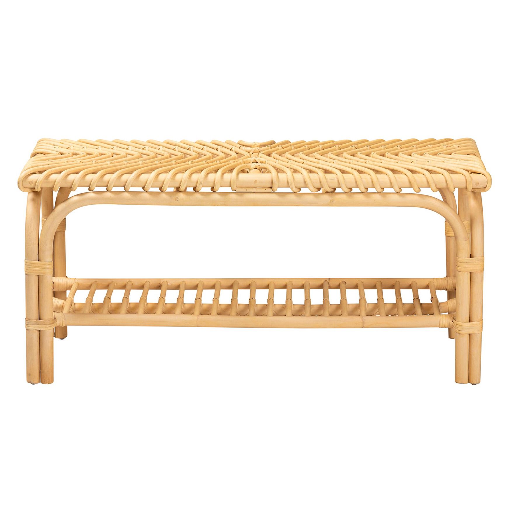 Himari Modern Bohemian Natural Brown Rattan Accent Bench, , on-hover image number 1