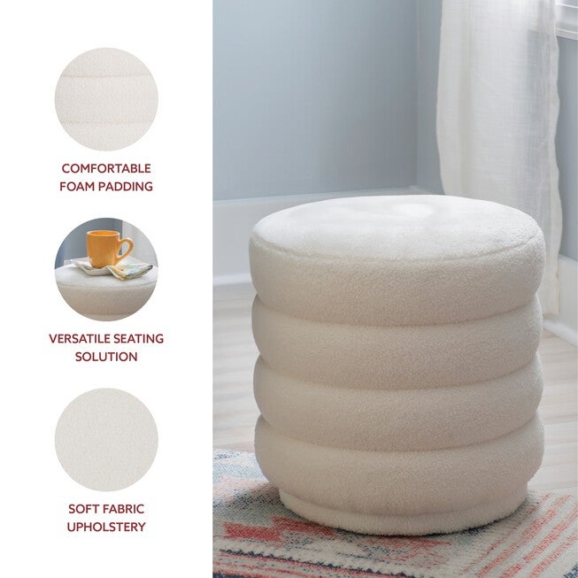 Kathy White Sherpa Round Ottoman Ottomans, , alternate image number 3