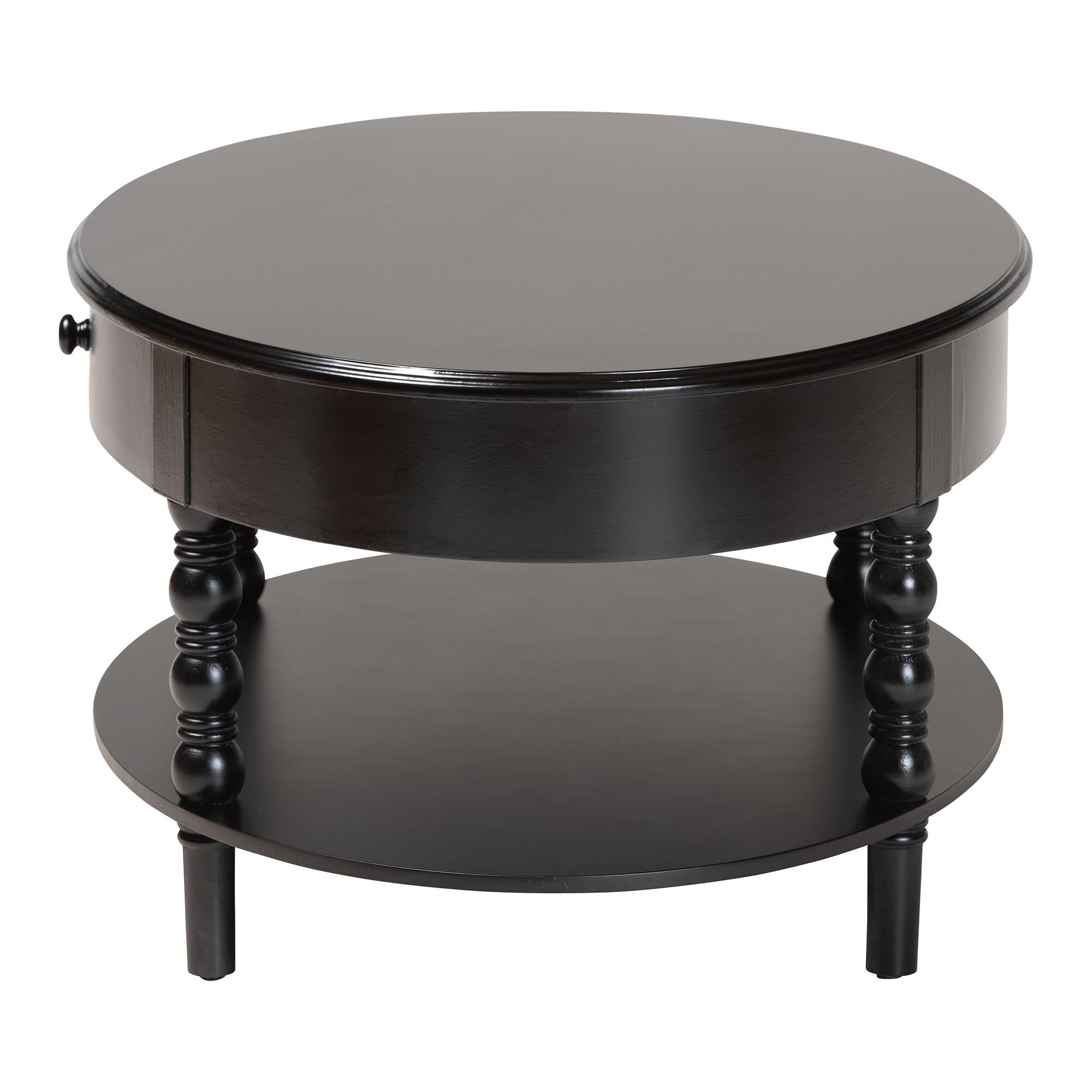 Malinda Classic Black Wood 1-Drawer Coffee Table with Spindle Legs, BLACK, alternate image number 4
