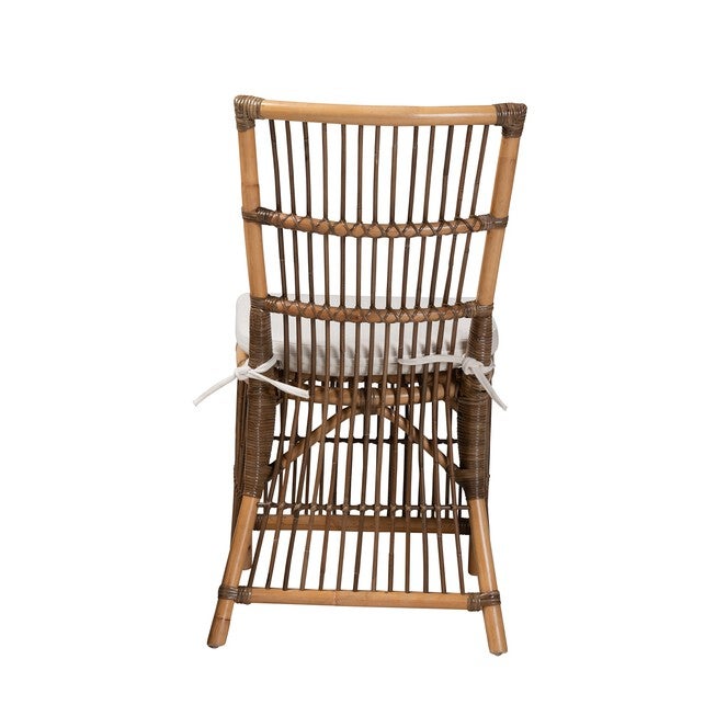 Kim Modern Bohemian White Fabric And Natural Brown Rattan Dining Chair, , alternate image number 3