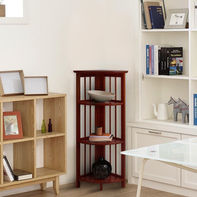 4-Shelf Corner Folding Bookcase - Truffle Brown, , alternate image number null