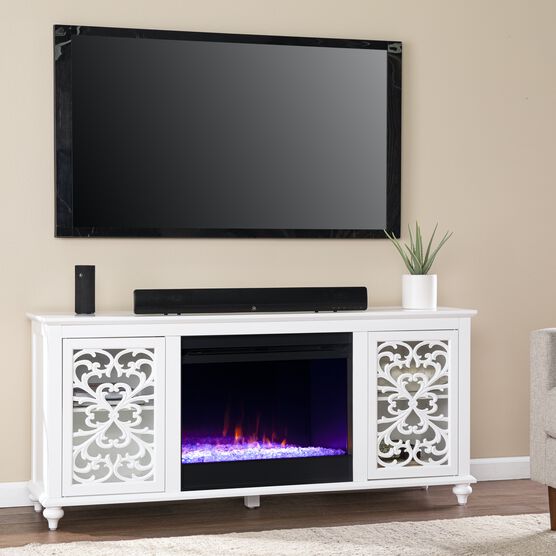 Maldina Color Changing Fireplace W Media Storage, WHITE, hi-res image number null