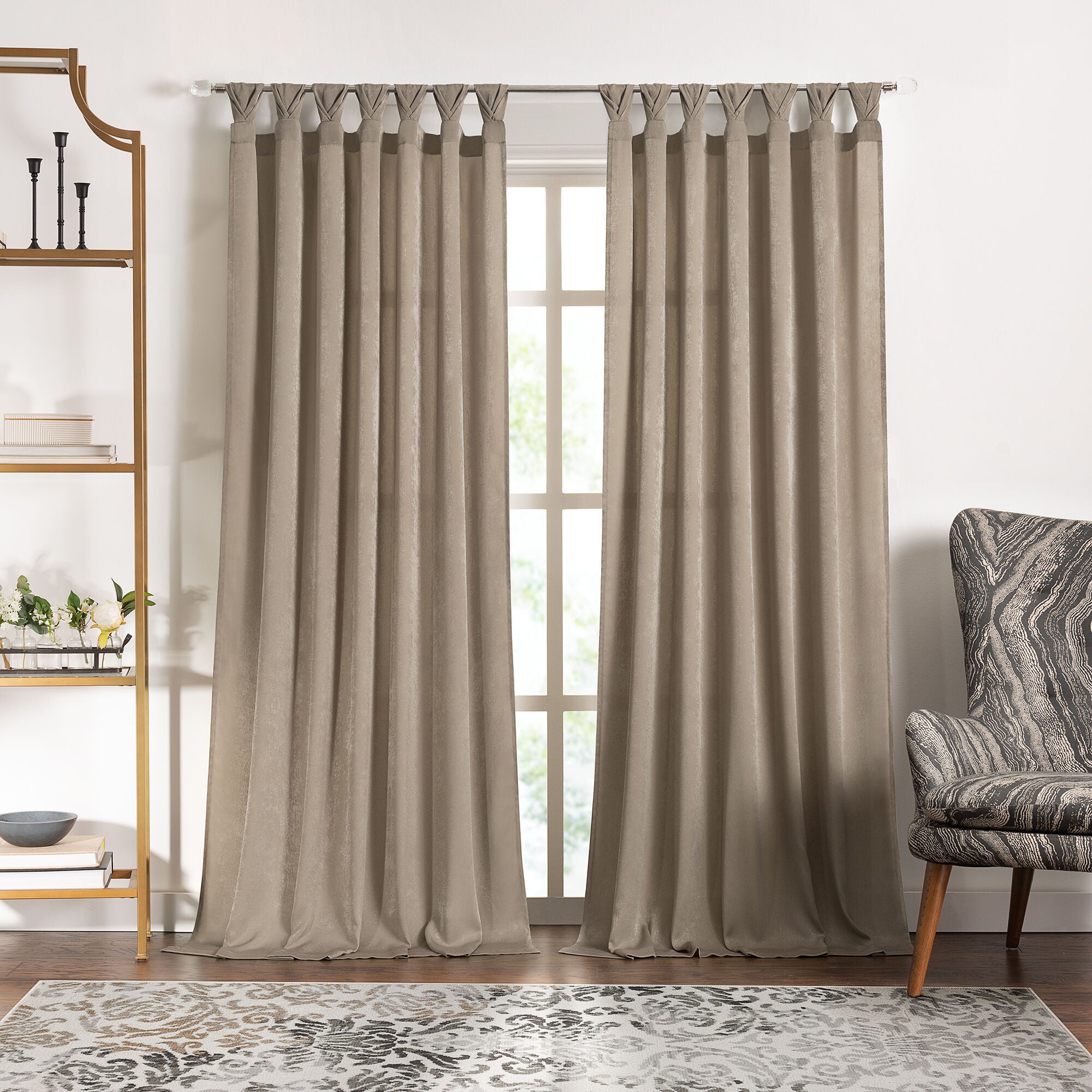 Peri Tulip Tab Top Window Curtain Panel, TAUPE, hi-res image number 0