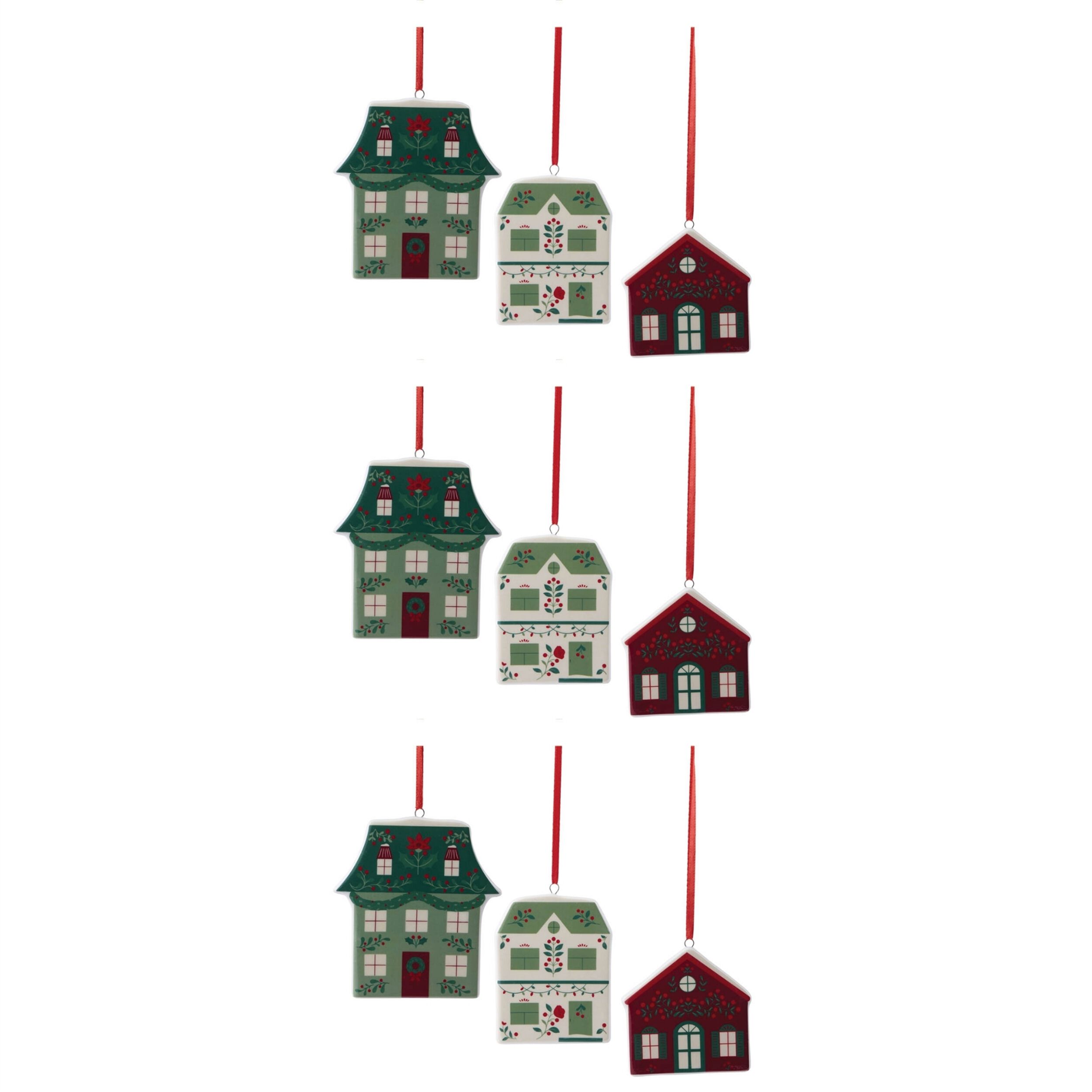 Ceramic House Ornament Assortment  (Set of 9), GREEN CREAM RED, alternate image number 5