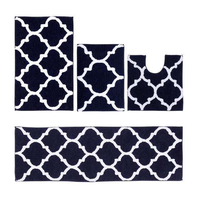 Marrakesh Collection 100% Polyester 4 Piece (17 inches X 24 inches | 20 inches X 20 inches | 21 inches X 34 inches | 20 inches X 60 inches) Bath Rug Set, NAVY, hi-res image number null