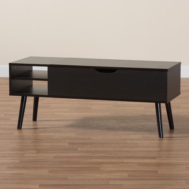 Roden Modern Two-Tone Black And Espresso Brown Finished Wood Coffee Table With Lift-Top Storage Compartment, , alternate image number 9