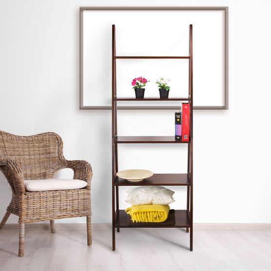 5-Shelf Ladder Bookcase-Warm Brown, , alternate image number null