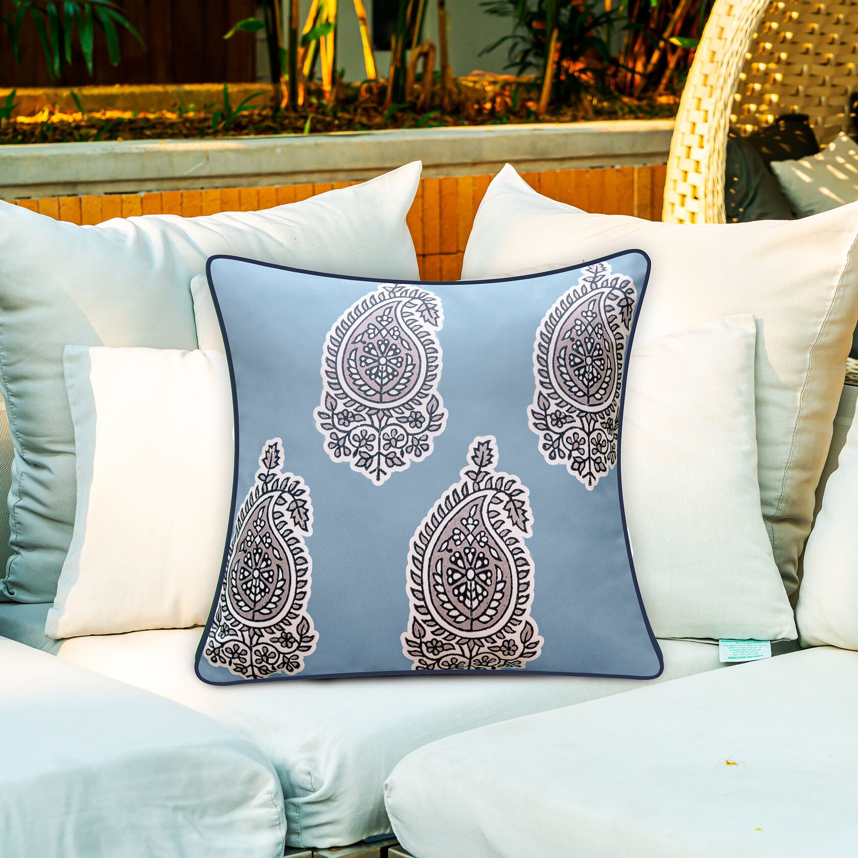 Indoor/Outdoor Reversible Jaipur Print Decorative Throw Pillow 18X18, Turq/Leaf, , alternate image number 15