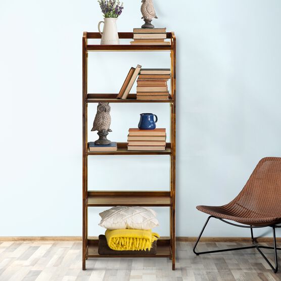 Stratford 5-Shelf Folding Bookcase-Warm Brown, , alternate image number null