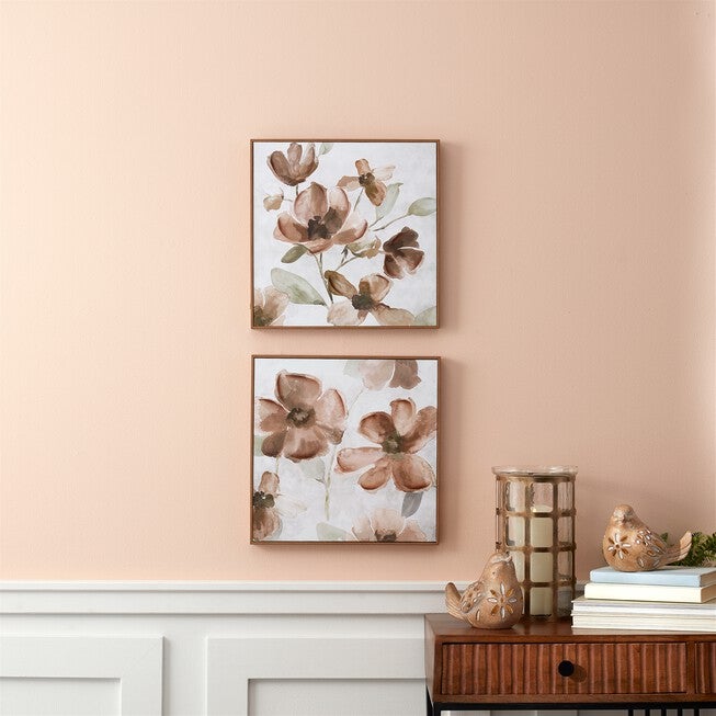 Wood Floral Block Plaque (Set of 2), WHITE BROWN, alternate image number null