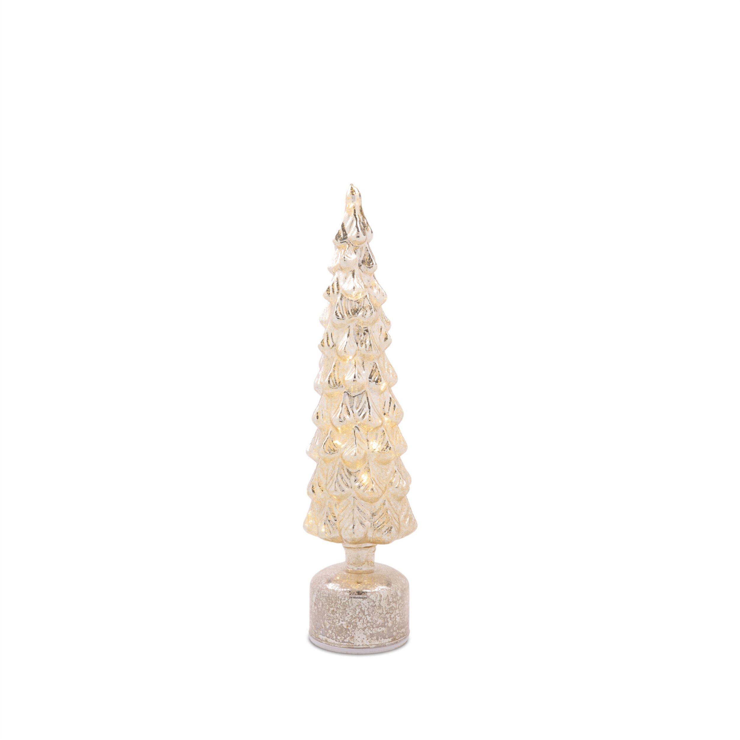 LED Mercury Glass Rotating Pine Tree (Set of 2), SILVER, alternate image number 4