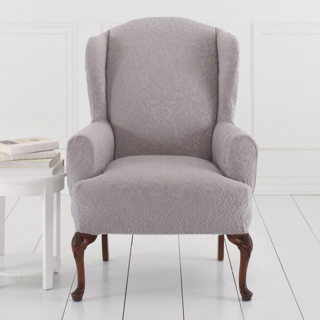 BH Studio Ikat Stretch Wing Chair Slipcover, GRAY, hi-res image number 0