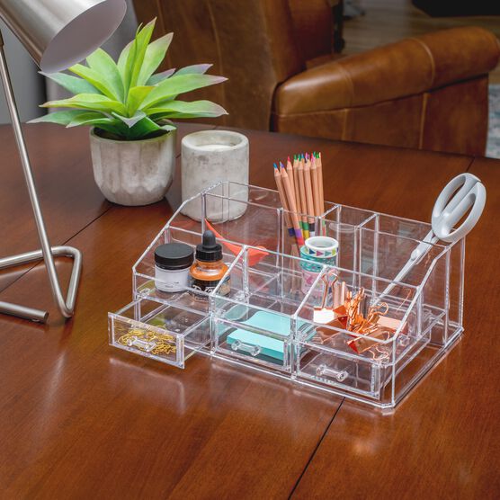 Clearly Chic Makeup Cosmetic Jewelry Organizer Display Box 8 Comp With 3 Drawers, , alternate image number null