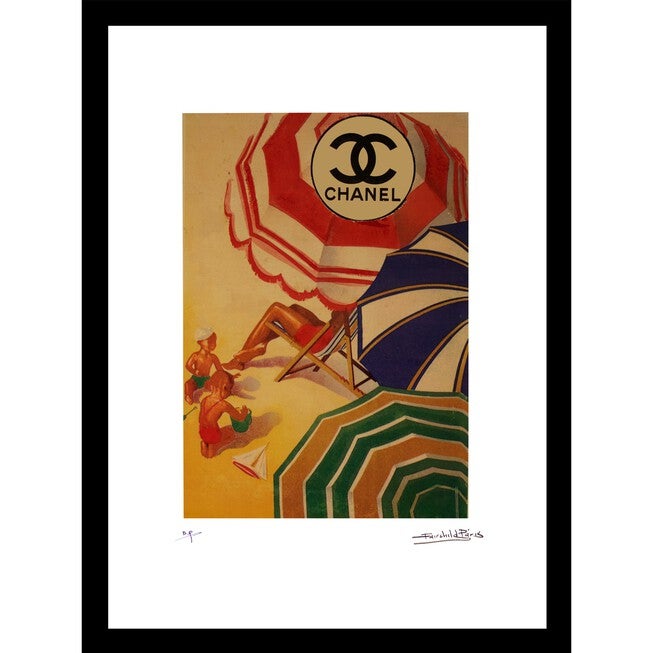 Vintage Chanel Beach Umbrellas 14x18 Framed Print, MULTI, hi-res image number 0