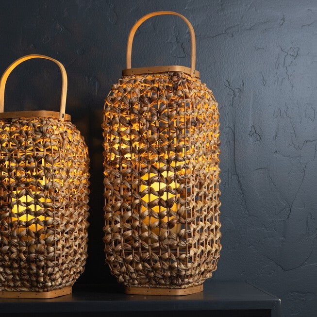 Lantern 20 inchesH Wicker/Glass, BEIGE/BROWN, alternate image number null
