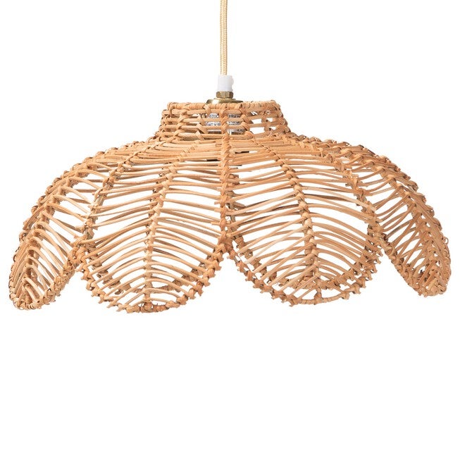 Neorah Natural Rattan Pendant Lampshade - Coastal Boho Ceiling Light Cover with Handcrafted Petal Shape, BROWN, alternate image number null