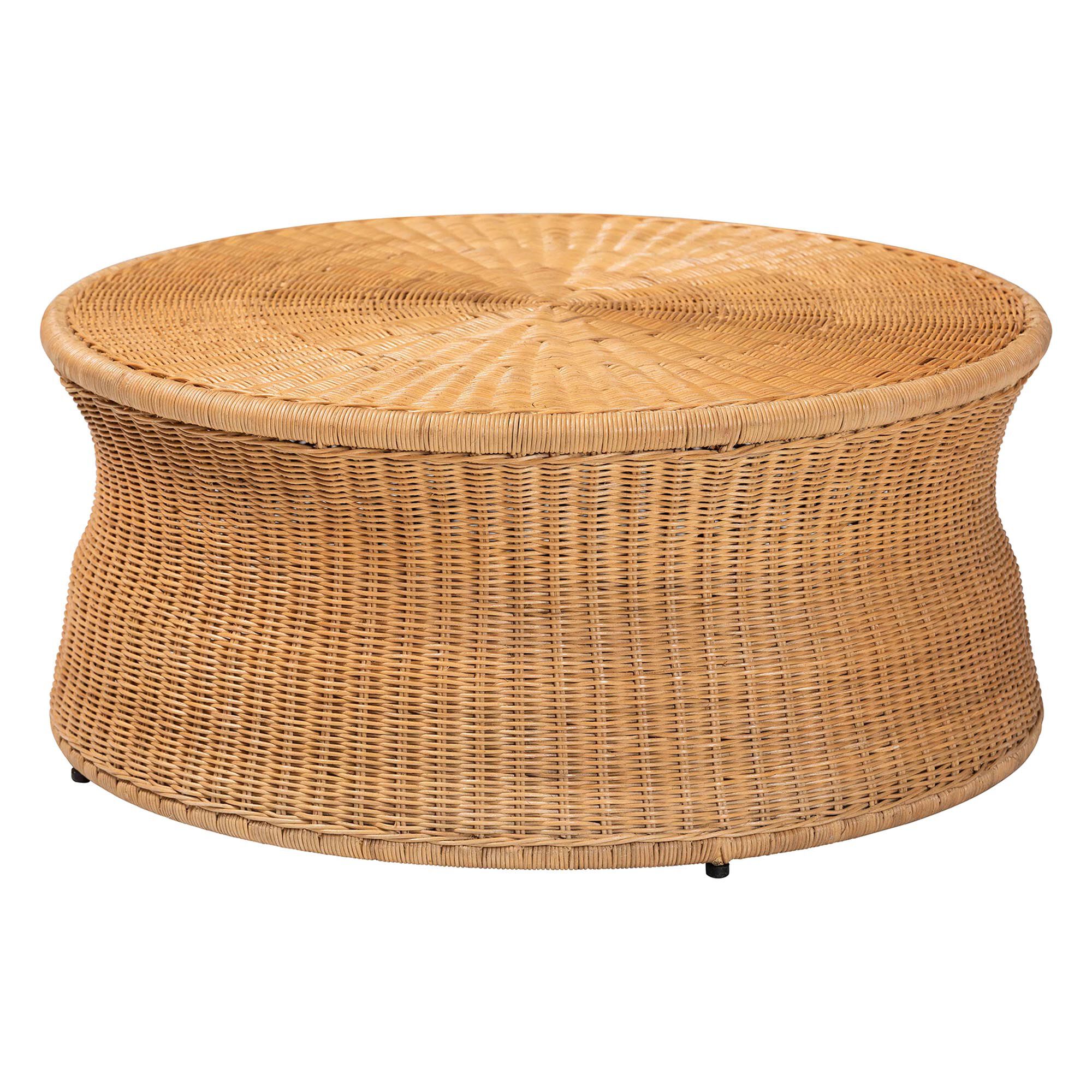Caroline Round Natural Rattan Coffee Table, LIGHT HONEY, alternate image number 1