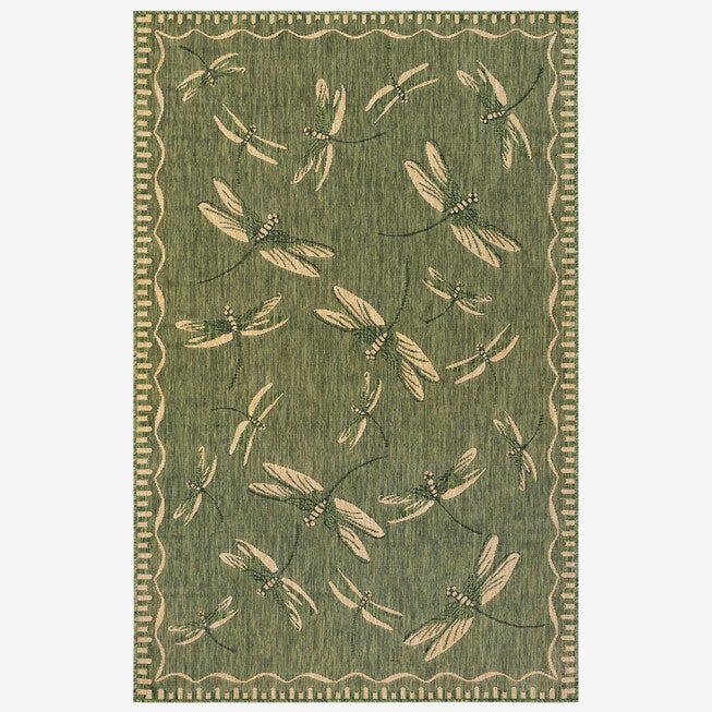 6’6 inches x 9’4 inches Dragonfly Indoor/Outdoor Rug, GREEN, hi-res image number null