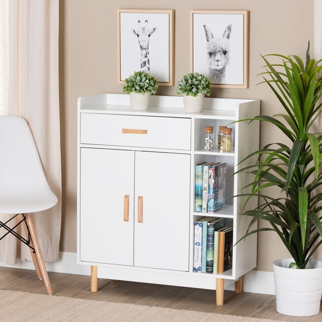 Russell Mid-Century Modern Two-Tone White And Oak Brown Finished Wood 2-Door Sideboard, , alternate image number 7