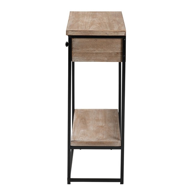 Silas Modern Industrial Natural Brown Finished Wood And Black Metal 2-Drawer Console Table, , alternate image number null