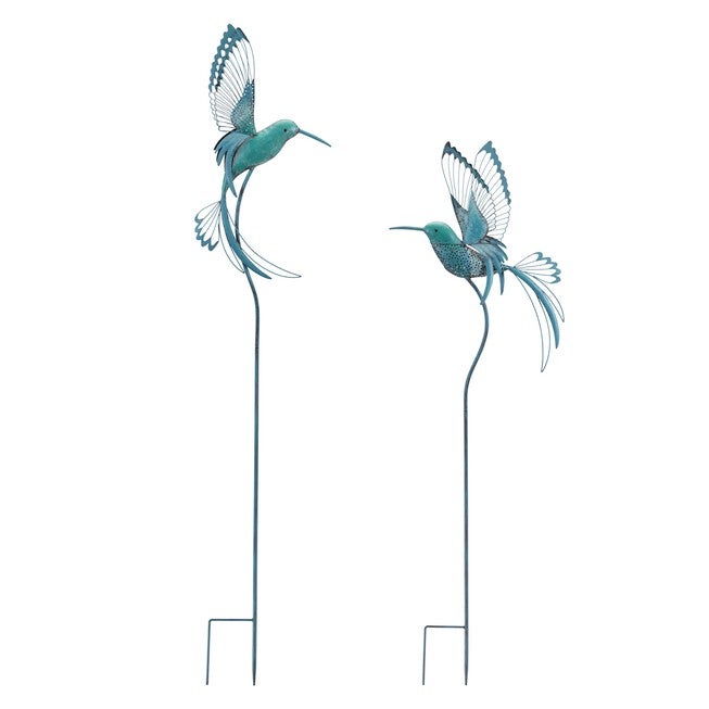 Iron Metal Hummingbird Garden Stake (Set of 2), BLUE/GREEN, hi-res image number null