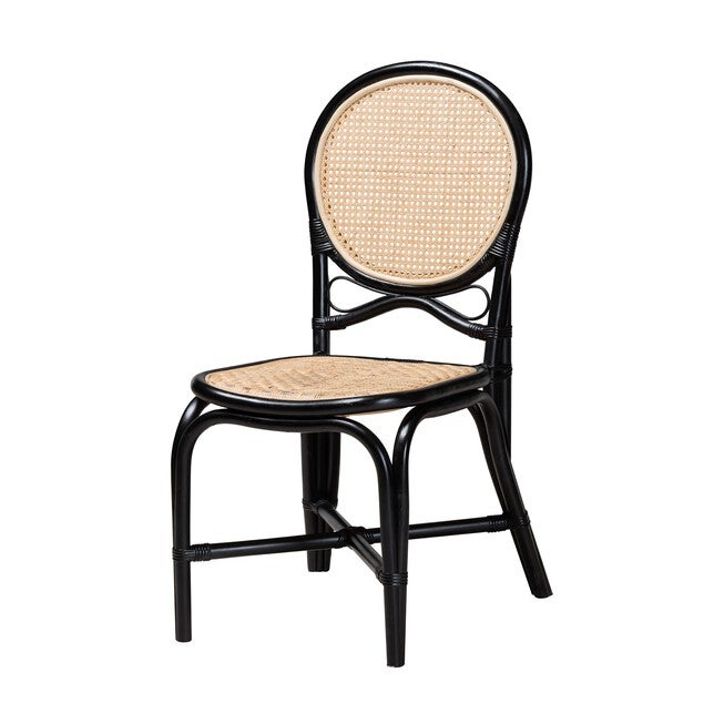 Ayana Mid-Century Modern Two-Tone Black And Natural Brown Rattan Dining Chair, BLACK NATURAL BROWN, hi-res image number null