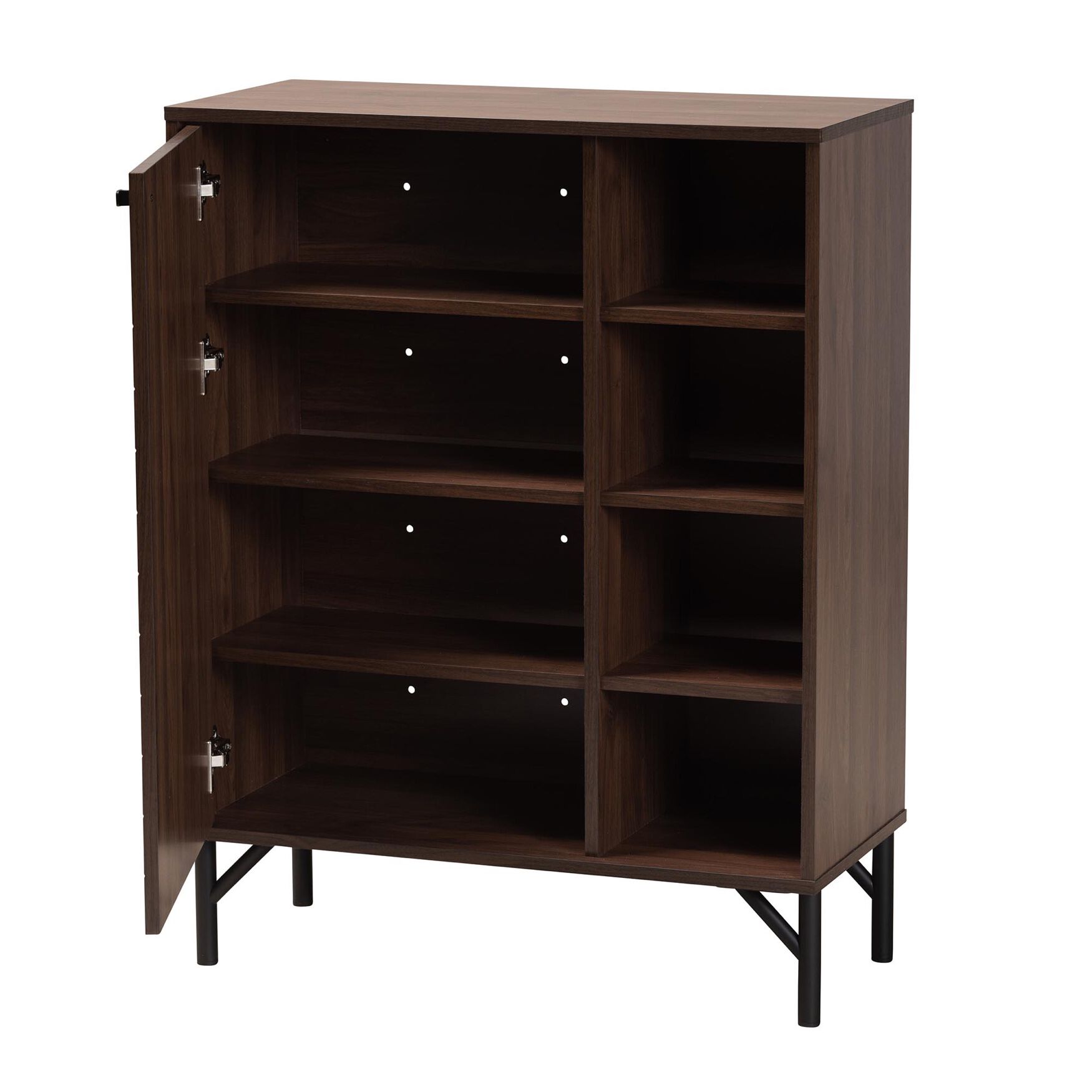 Josette Mid-Century Modern Transitional Walnut Brown Finished Wood 1-Door Shoe Cabinet, , on-hover image number 1