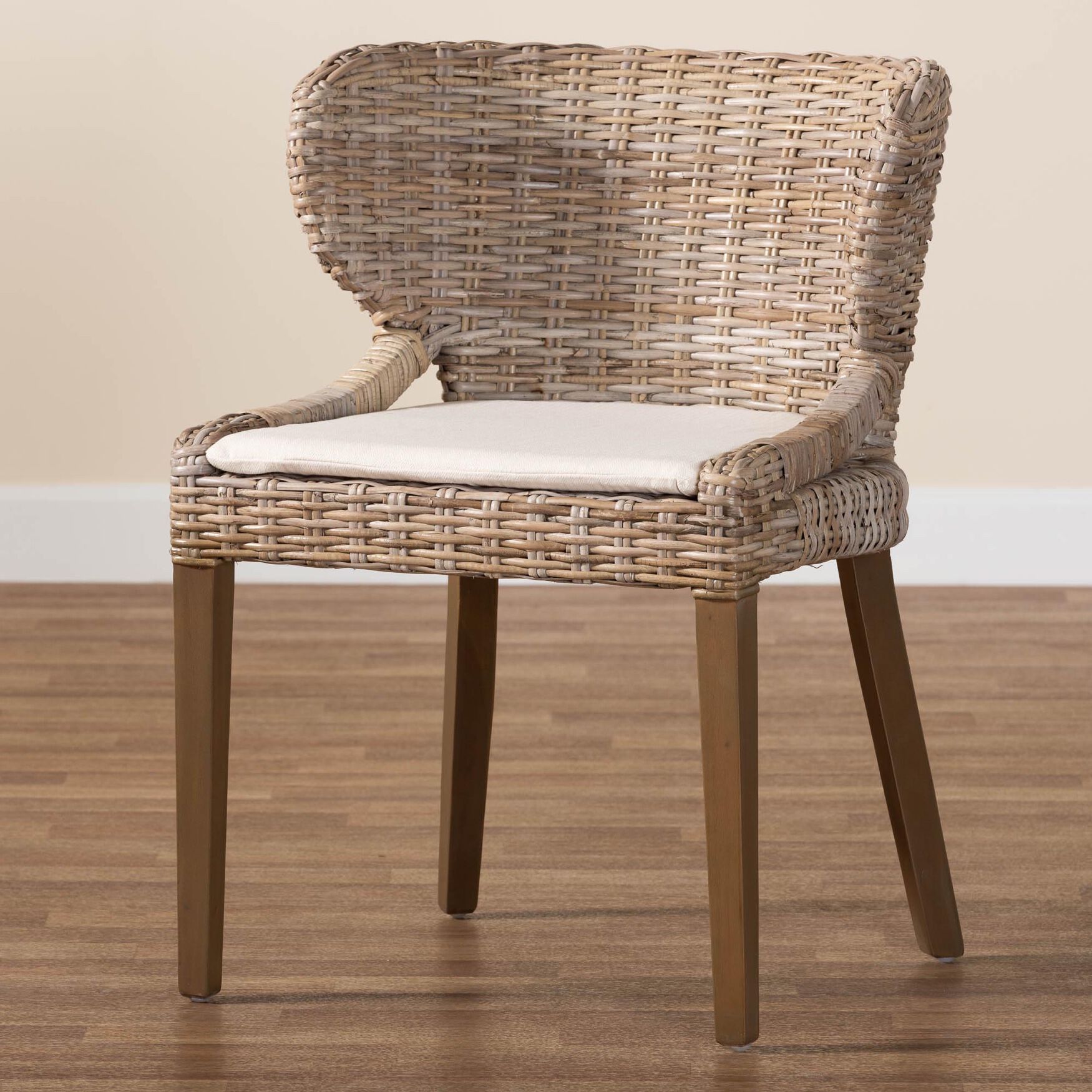 Niesha Bohemian Grey Natural Kubu Rattan And Mahogany Wood Dining Chair, , alternate image number 7