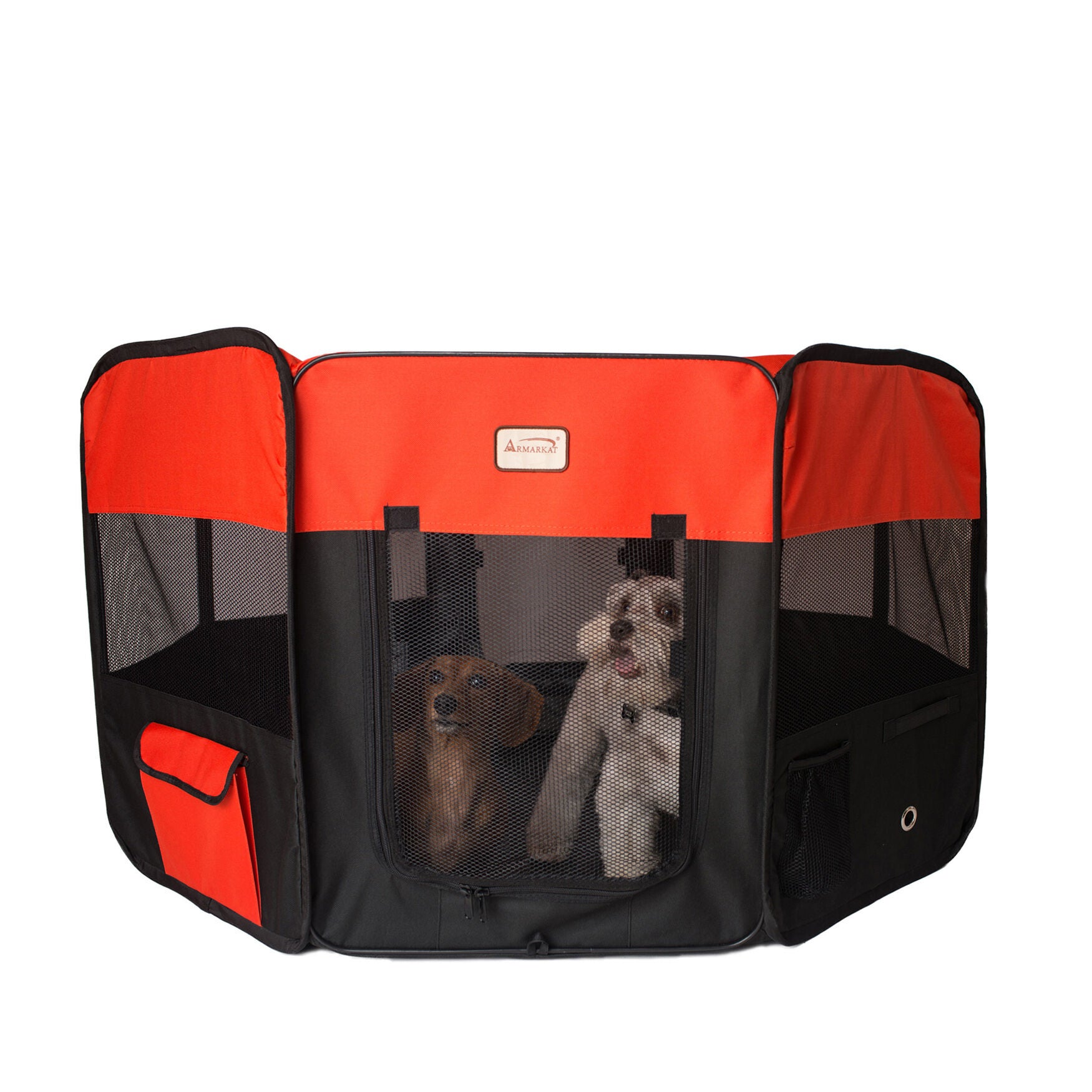 Portable Pet Dog Kitten Playpen In Black And Red Combo, , on-hover image number 1