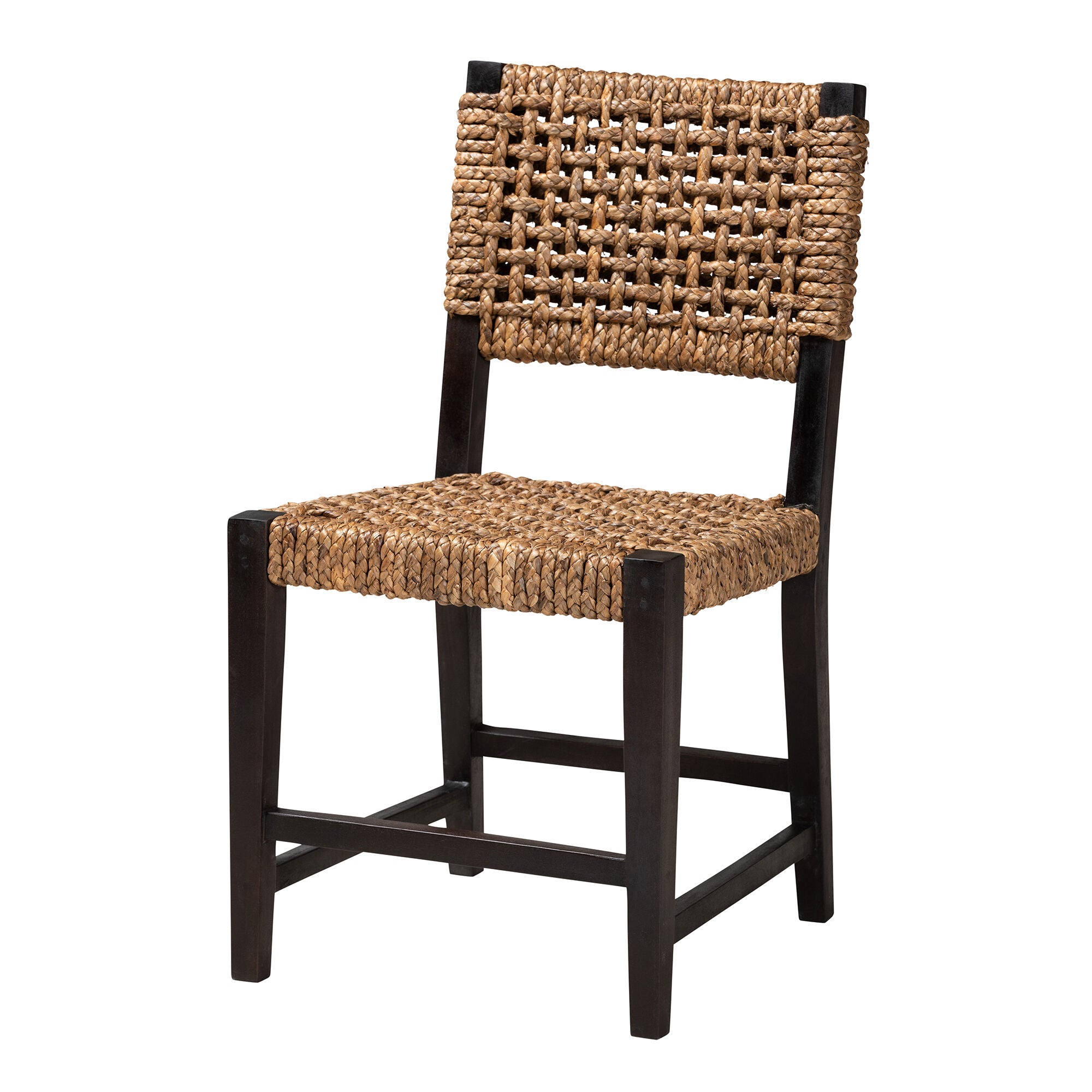 Alise Modern Bohemian Dark Brown Mahogany Wood and Seagrass Dining Chair, BROWN, alternate image number 2