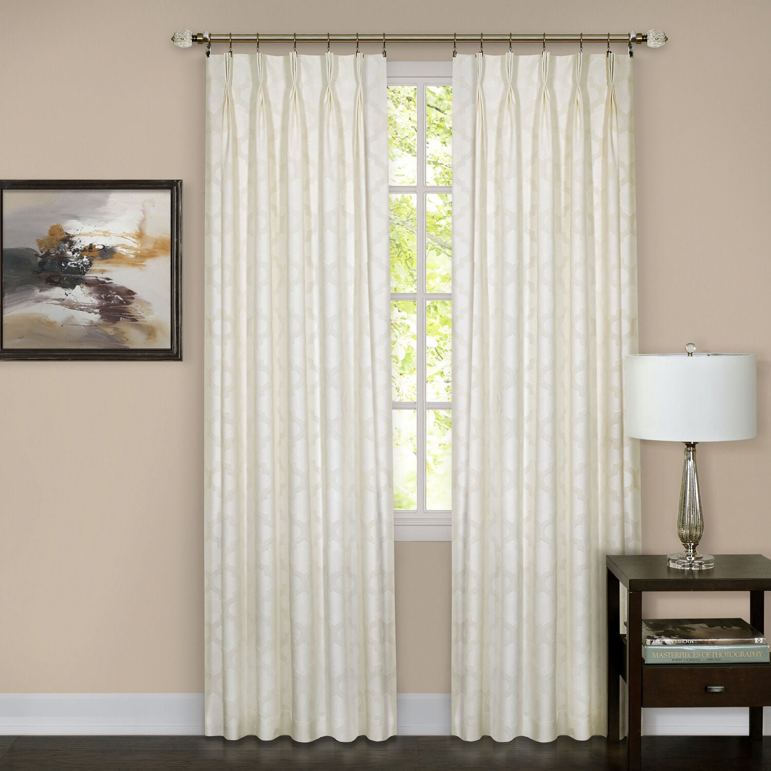 Windsor Room Darkening Pinch Pleat Window Curtain Panel, IVORY, hi-res image number 0